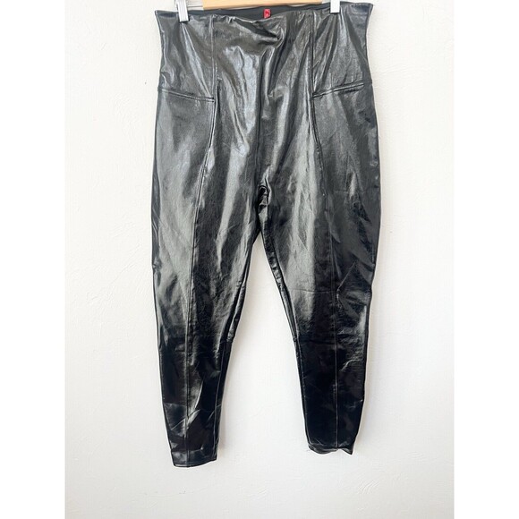 SPANX Shape Faux Leather Patent High Rise Leggings Black  Slimming Size 1X - Picture 2 of 9